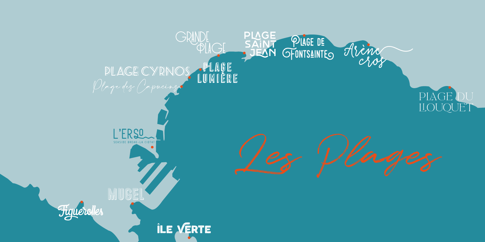 Plan de La Ciotat situant l'Erso face au port, les plages, les calanques et l'Île Verte